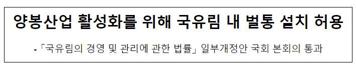 양봉산업 활성화를 위해 국유림 내 벌통 설치 허용