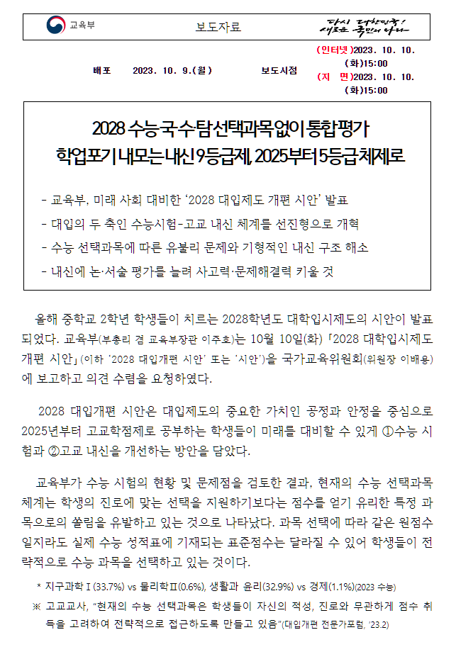  2028 대입제도 개편안 정리