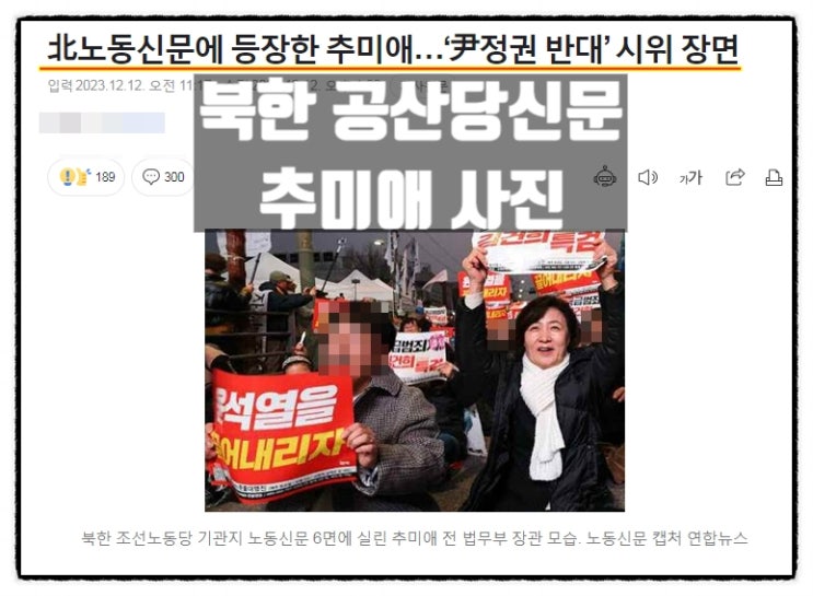  북한 노동신문 공산당신문 추미애 사진 북한도 인정한 그녀