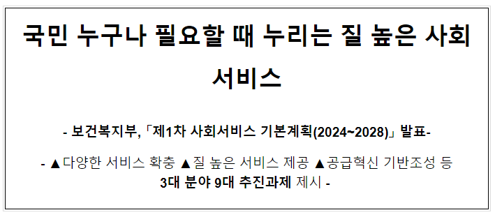 국민 누구나 필요할 때 누리는 질 높은 사회서비스 국민 누구나 필요할 때 누리는 질 높은 사회서비스