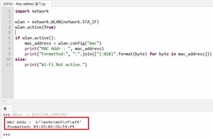  ESP32 보드 또는 피코W 보드에서 MAC 주소 확인 방법
