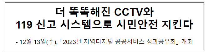 더 똑똑해진 CCTV와 119 신고 시스템으로 시민안전 지킨다