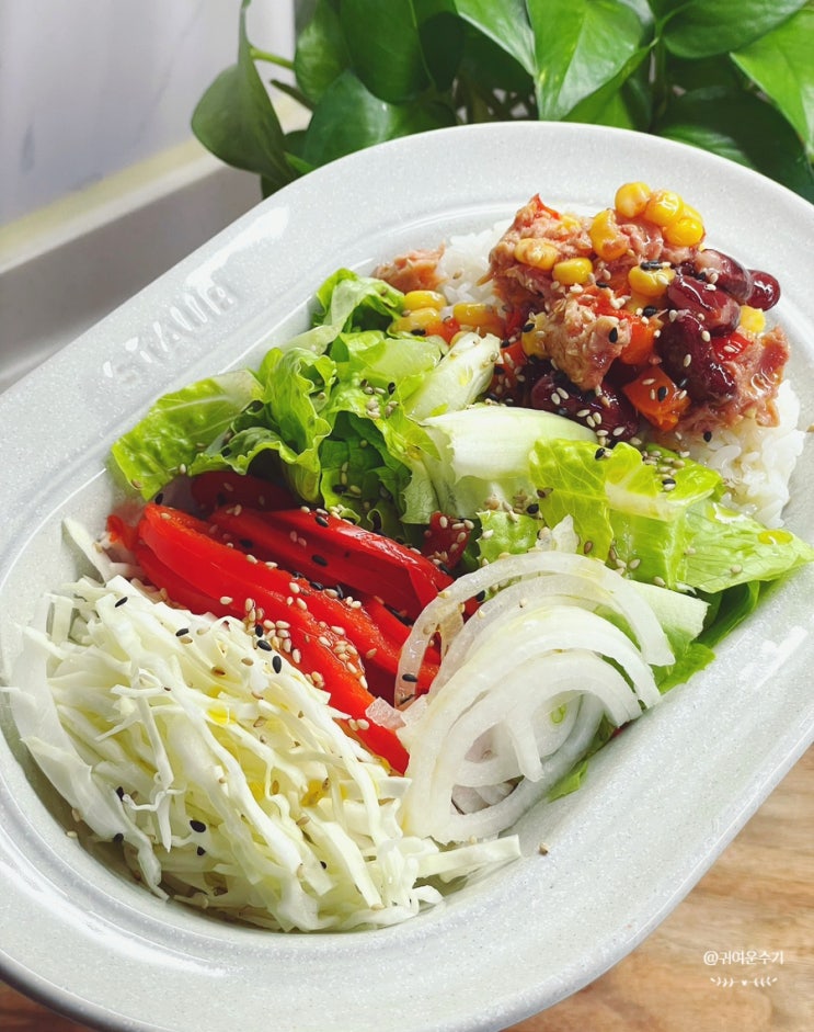  참치야채비빔밥 만들기 리오마레 참치샐러드 참치비빔밥 재료 상추참치비빔밥  참치캔 한그릇요리