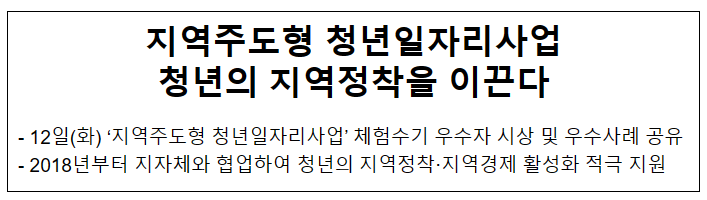 지역주도형 청년일자리사업 청년의 지역정착을 이끈다 지역주도형 청년일자리사업 청년의 지역정착을 이끈다