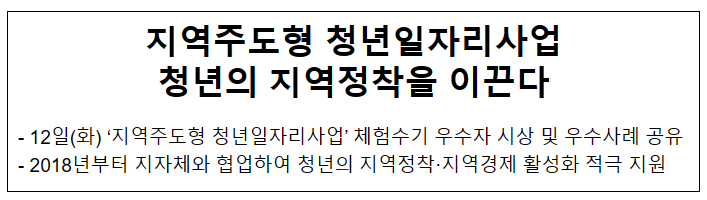 지역주도형 청년일자리사업 청년의 지역정착을 이끈다