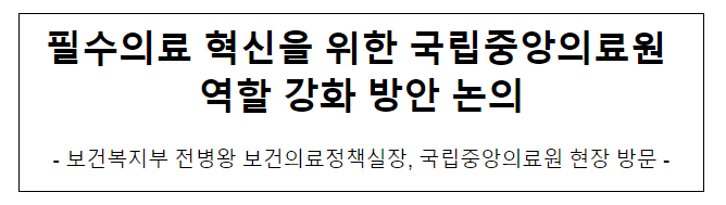 필수의료 혁신을 위한 국립중앙의료원 역할 강화 방안 논의 필수의료 혁신을 위한 국립중앙의료원 역할 강화 방안 논의