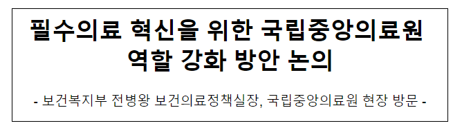 필수의료 혁신을 위한 국립중앙의료원 역할 강화 방안 논의