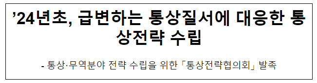 ’24년초, 급변하는 통상질서에 대응한 통상전략 수립 ’24년초, 급변하는 통상질서에 대응한 통상전략 수립