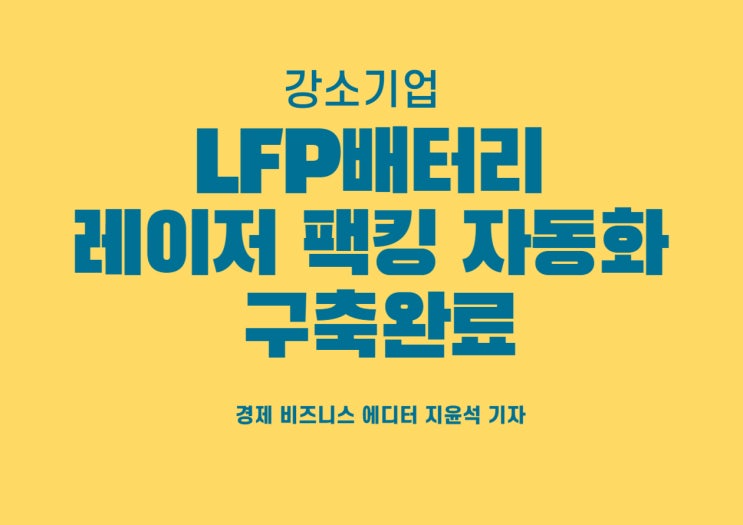  리튬인산철배터리 레이저 팩킹라인 자동화설비 구축한 홍진기업, LFP배터리시장 본격 진입