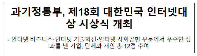 과기정통부, 제18회 대한민국 인터넷대상 개최