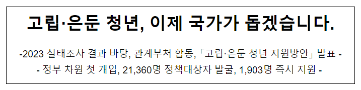 고립·은둔 청년, 이제 국가가 돕겠습니다.