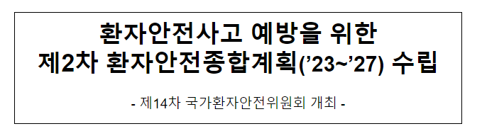 환자안전사고 예방을 위한 제2차 환자안전종합계획(’23~’27) 수립 환자안전사고 예방을 위한 제2차 환자안전종합계획(’23~’27) 수립