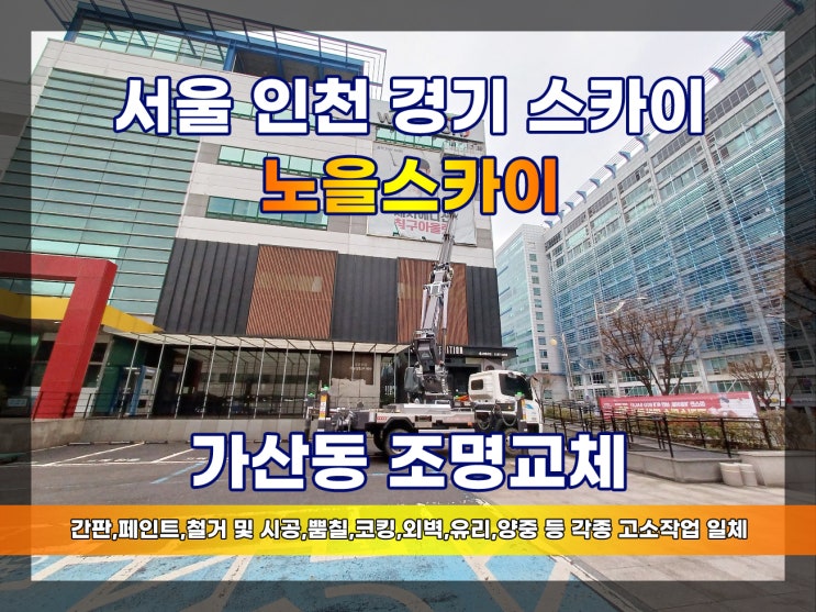  가산디지털단지 조명교체 및 만국기 철거 스카이차 조명교체