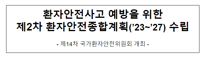 환자안전사고 예방을 위한 제2차 환자안전종합계획(’23~’27) 수립