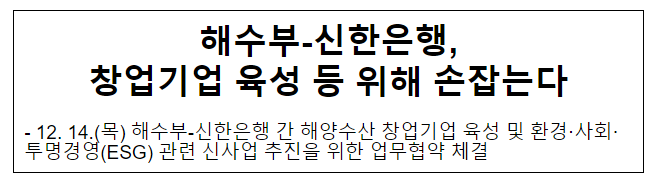 해수부-신한은행, 창업기업 육성 등 위해 손잡는다 해수부-신한은행, 창업기업 육성 등 위해 손잡는다