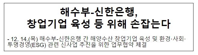 해수부-신한은행, 창업기업 육성 등 위해 손잡는다