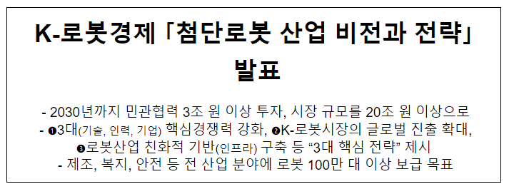K-로봇경제 「첨단로봇 산업 비전과 전략」 발표 K-로봇경제 「첨단로봇 산업 비전과 전략」 발표