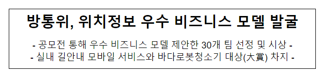 방통위, 위치정보 우수 비즈니스 모델 발굴 방통위, 위치정보 우수 비즈니스 모델 발굴