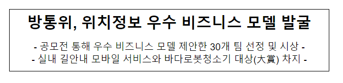 방통위, 위치정보 우수 비즈니스 모델 발굴