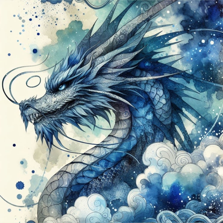  DALL-E(달리)를 이용한 이미지 생성사례 / Blue Dragon 2024, watercolor / 디지털콘텐츠큐레이터 황선웅