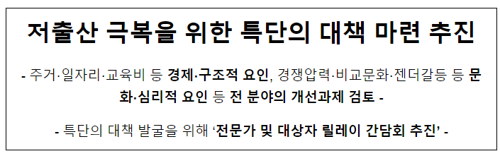 저출산 극복을 위한 특단의 대책 마련 추진 저출산 극복을 위한 특단의 대책 마련 추진