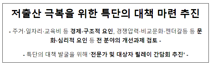 저출산 극복을 위한 특단의 대책 마련 추진