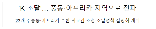 ‘K-조달’… 중동·아프리카 지역으로 전파 ‘K-조달’… 중동·아프리카 지역으로 전파