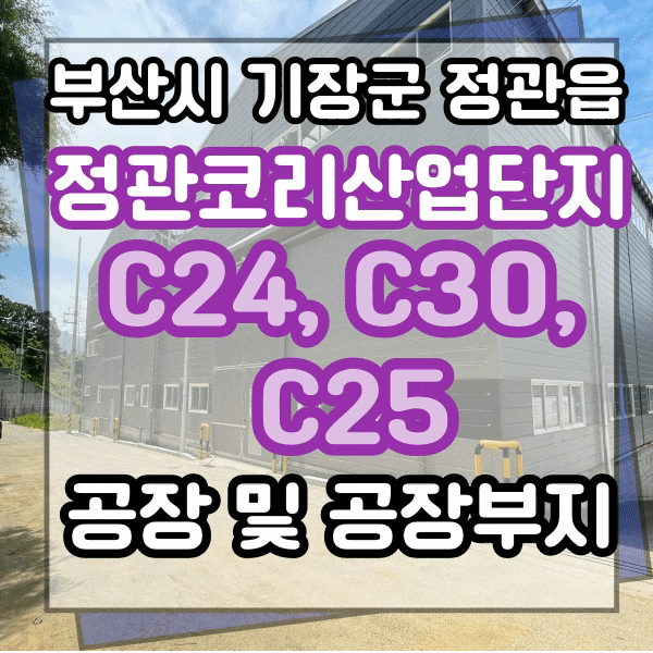  C24, C25, C30 부산 공장 및 공장부지 매도, 달산리 정관코리산업단지, 대형 공장 부지 분할 가능, 코리 산단 추가된 공장 업종 코드번호 확인하세요.