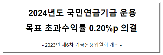 2024년도 국민연금기금 운용 목표 초과수익률 0.20%p 의결