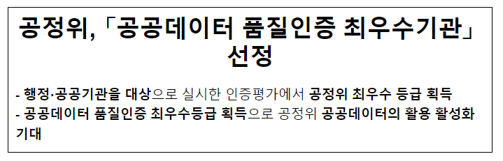 공정위, 2023년도 공공데이터 품질인증 획득