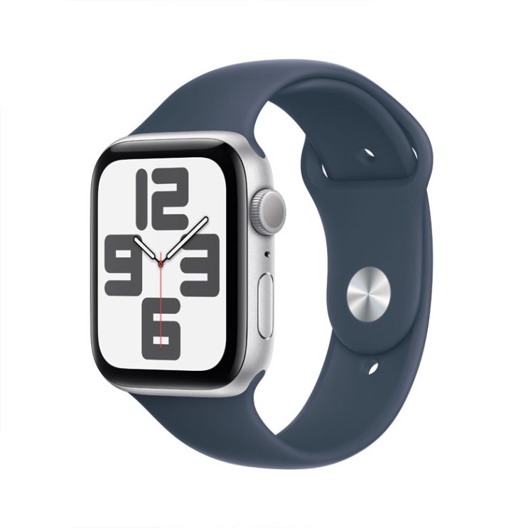  애플워치SE 2세대 44mm GPS M/L 실버 알루미늄 케이스, 스톰 블루 스포츠 밴드 MREE3KH/A