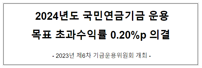 2024년도 국민연금기금 운용 목표 초과수익률 0.20%p 의결 2024년도 국민연금기금 운용 목표 초과수익률 0.20%p 의결