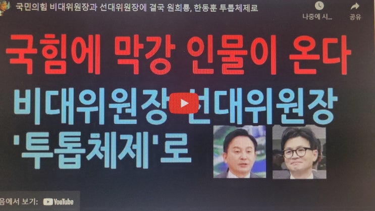 <b>비대위원장</b>과 선대<b>위원장</b>에 결국 원희룡, 한동훈 <b>투톱</b>체제로
