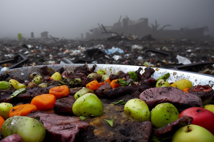 [Ai Greem] 환경 오염 066: 음식물 쓰레기, 음식물 쓰레기 문제, 초현실주의, 토양 오염, 환경 오염 문제, 상업적 사용 가능, 교육 자료 무료 이미지