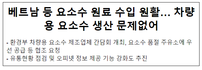 베트남 등 요소수 원료 수입 원활… 차량용 요소수 생산 문제없어