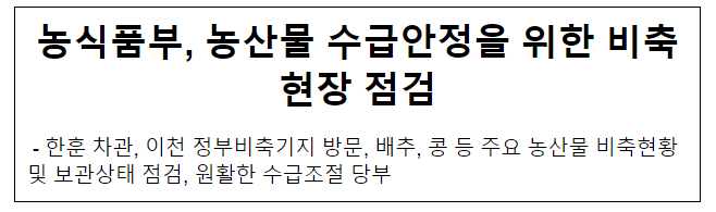 농식품부, 농산물 수급안정을 위한 비축현장 점검 농식품부, 농산물 수급안정을 위한 비축현장 점검