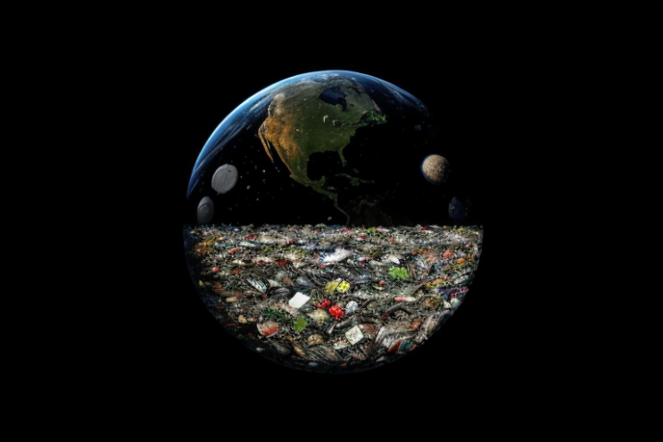 [Ai Greem] 환경 오염 076: 쓰레기 문제, 초현실주의, 토양 오염, 환경 오염 문제, 상업적 사용 가능, 교육 자료 무료 이미지, 지구, 쓰레기로 뒤덮인 지구