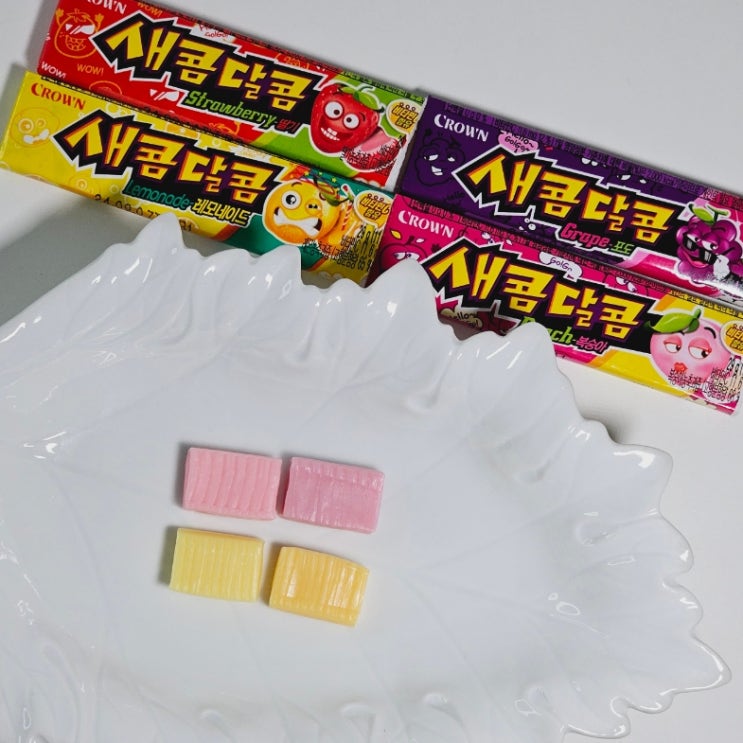  크라운 새콤달콤 딸기 포도 레모네이드 복숭아 맛 영양성분 칼로리 가격