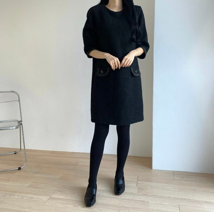  (재진행) 겨울 하객 원피스 울 원피스 고급 트위드 미니 원피스 연말룩 모임룩 국내생산