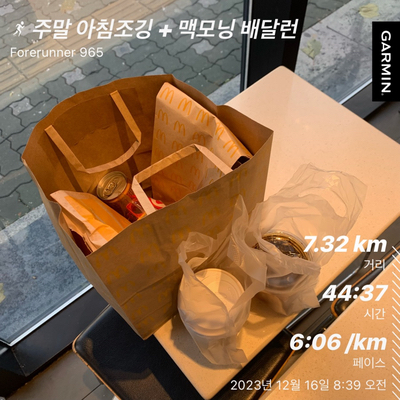  20231216 - 눈바람 날리는 아침조깅 + 맥모닝 배달런
