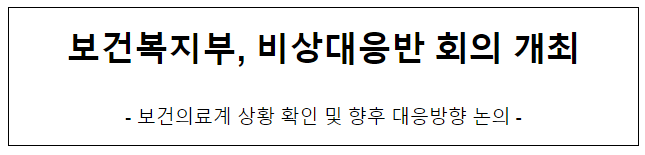 보건복지부, 비상대응반 회의 개최 보건복지부, 비상대응반 회의 개최