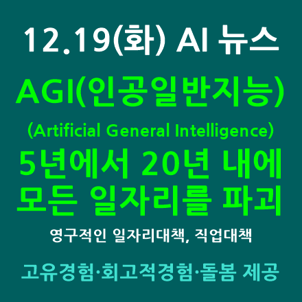  12.19(화)AI News뉴스 - 인공지능 발전 가속화, AI가 일자리 대체, 5년에서 20년 내에 모든 일자리를 파괴, GPT 4.5 유출, 테슬라 옵티머스2 출시, 대량 실직