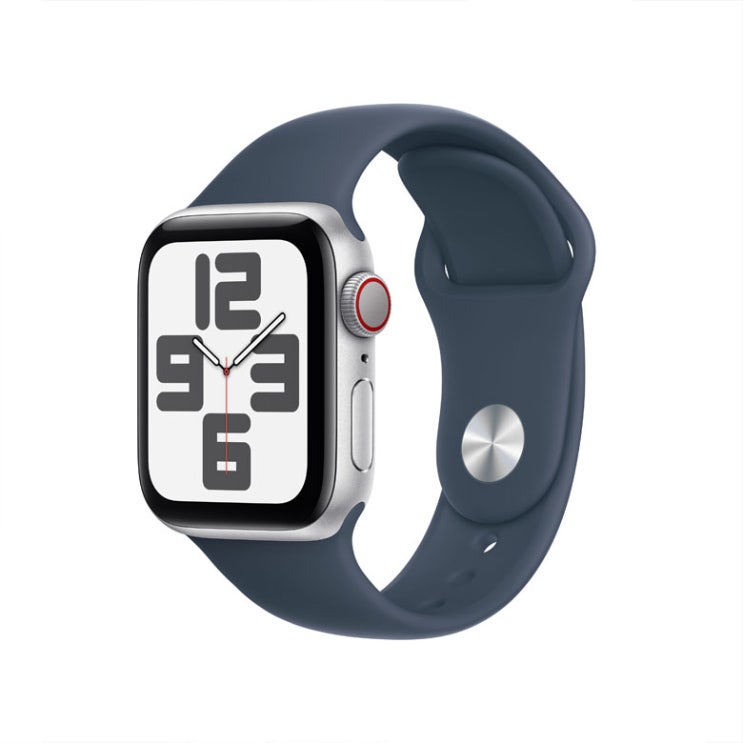  애플워치SE 2세대 40mm GPS+Cellular S/M 실버 알루미늄 케이스, 스톰 블루 스포츠 밴드 MRGJ3KH/A