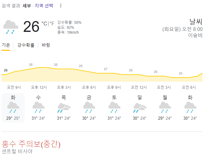  2023년 12월 19일 세부 날씨 올려드려요~