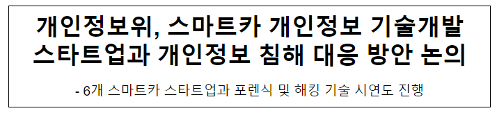 개인정보위, 스마트카 개인정보 기술개발 스타트업과 개인정보 침해 대응 방안 논의