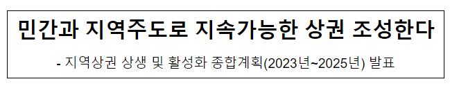 민간과 지역주도로 지속가능한 상권 조성한다 민간과 지역주도로 지속가능한 상권 조성한다