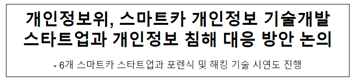 개인정보위, 스마트카 개인정보 기술개발 스타트업과 개인정보 침해 대응 방안 논의 개인정보위, 스마트카 개인정보 기술개발 스타트업과 개인정보 침해 대응 방안 논의