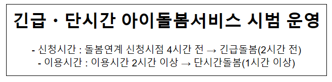 긴급·단시간 아이돌봄서비스 시범 운영 긴급·단시간 아이돌봄서비스 시범 운영