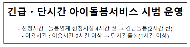 긴급·단시간 아이돌봄서비스 시범 운영