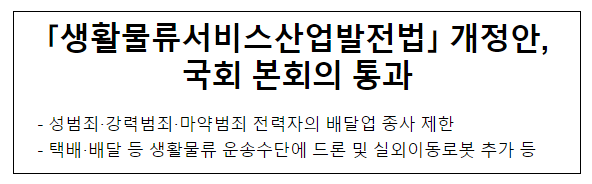 생활물류서비스산업발전법 개정안, 국회 본회의 통과 생활물류서비스산업발전법 개정안, 국회 본회의 통과